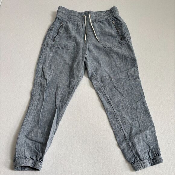 Athleta Cabo Linen Jogger Pant Women's 10 Blue Chambray Pull On Elastic Casual - Picture 1 of 6